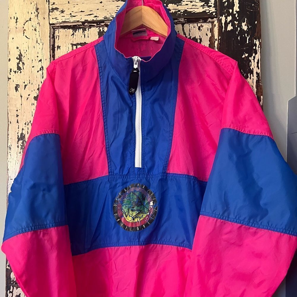 Vintage Ocean Pacific Nylon Neon 1/4 zip windbreaker jacket. Size Large.